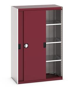 40013072.** Bott cubio cupboard with lockable sliding doors 1600mm high x 1050mm wide x 525mm deep and supplied with 3 x 100kg capacity shelves.   Ideal for areas with limited space where standard outward opening doors would not be suitable....